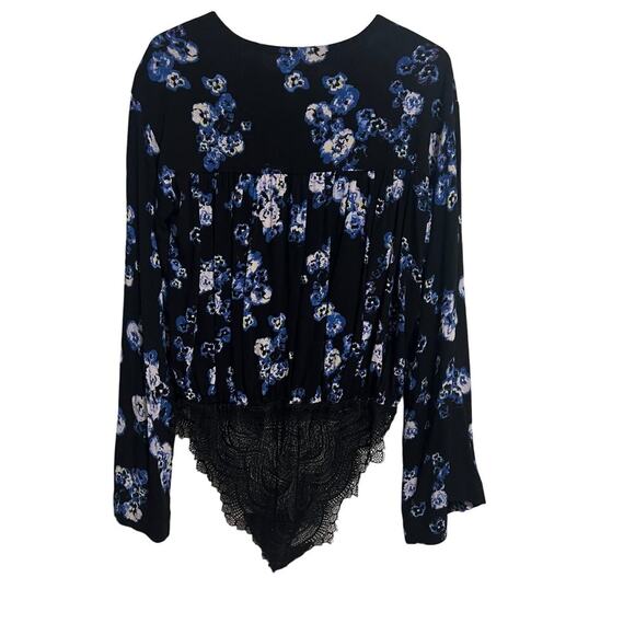Intimately Free People Black Blue Floral Tie Lace Body Suit Medium - Picture 6 of 13